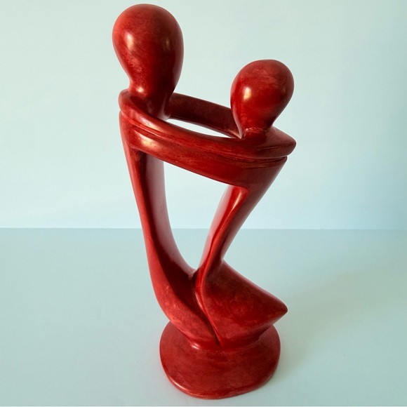 Modern Abstract Couple Art Soapstone Sculpture Red 10.5” Valentine’s Love Decor - Picture 12 of 12